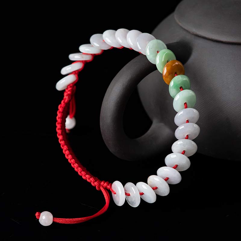 Wear FengShui Round Jade Lucky Red String Weave Bracelet