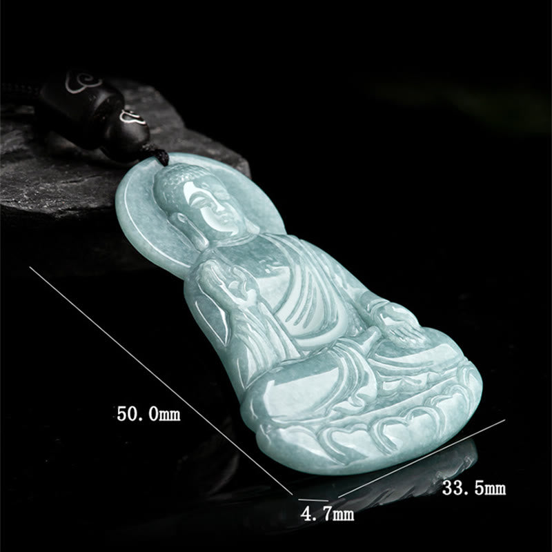 Wear FengShui Amitabha Buddha Natural Jade Lotus Amulet Compassion String Necklace Pendant