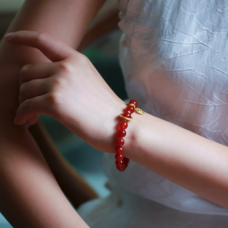 Wear FengShui Natural Red Agate Blessing Letter Confidence Bracelet