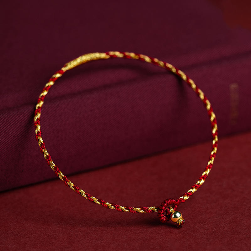 Wear FengShui 14K Gold Plated Handmade Red Gold Rope King Kong Knot Braided Luck Bracelet