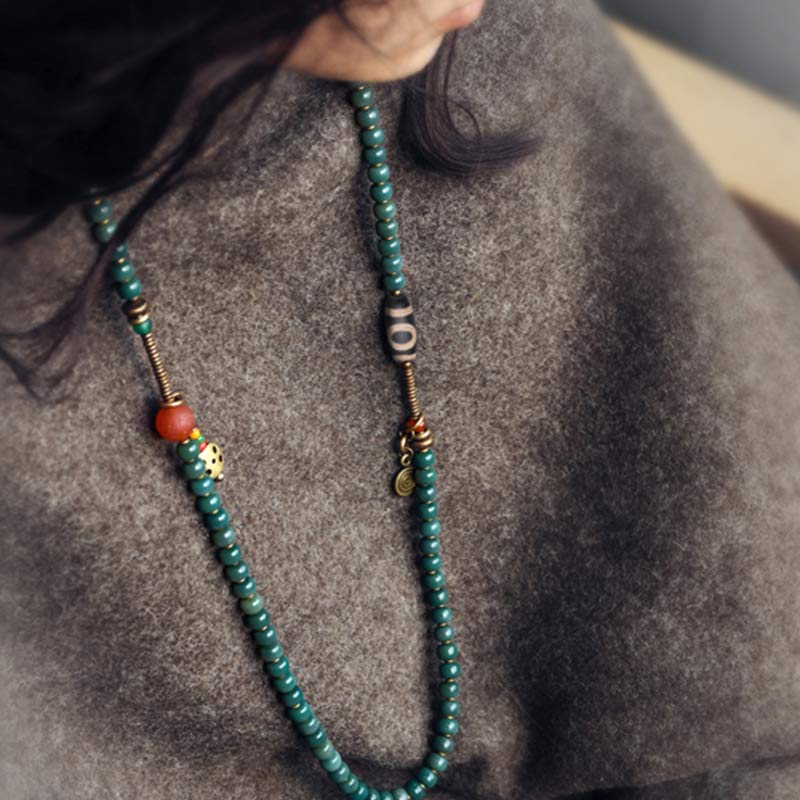 Wear FengShui 108 Mala Beads Bodhi Seed Dzi Bead Wisdom Bracelet