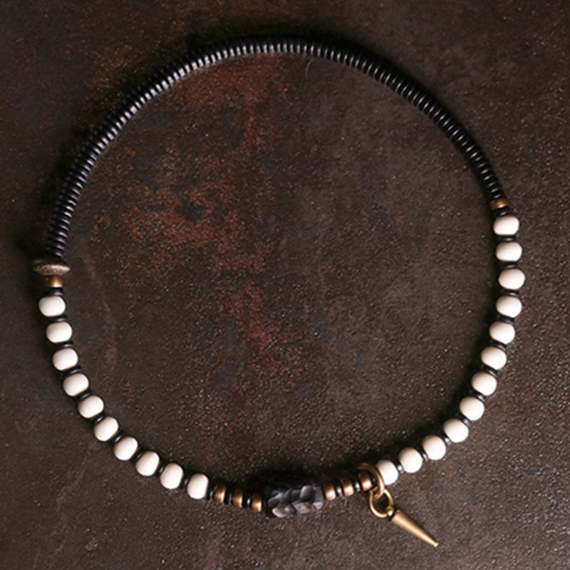 Wear FengShui Bone Beads Ebony Wood Copper Strength Couple Bracelet