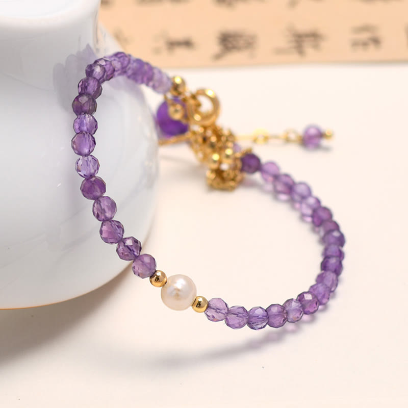Wear FengShui 14K Gold Plated Amethyst Crystal Healing Double Layer Chain Bracelet