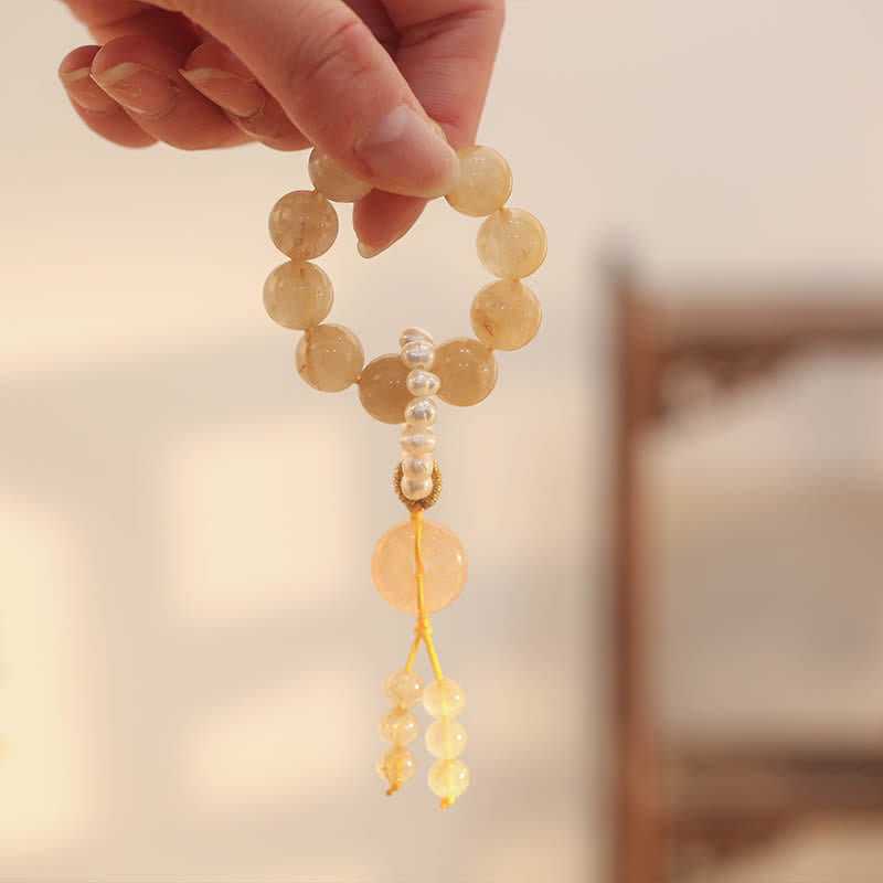 Wear FengShui Citrine Peace Buckle Prosperity Happiness Wrist Mala