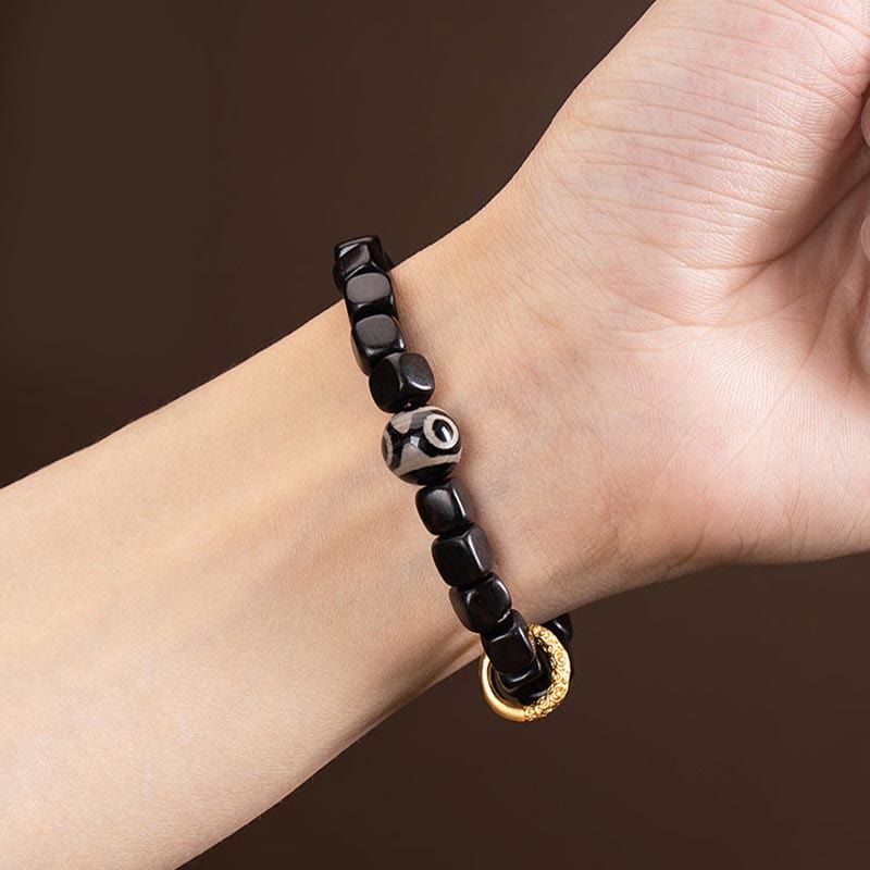 Wear FengShui Tibetan Ebony Wood Dzi Bead Balance Calm Bracelet