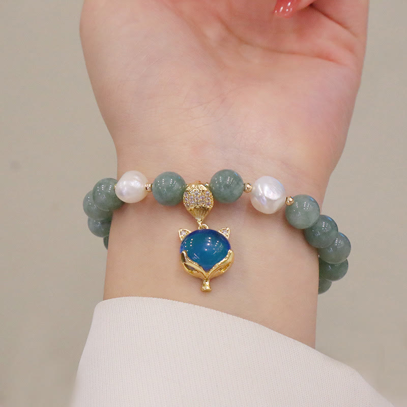 Wear FengShui Jade Pearl Color-Changing Fox Charm Luck Bracelet