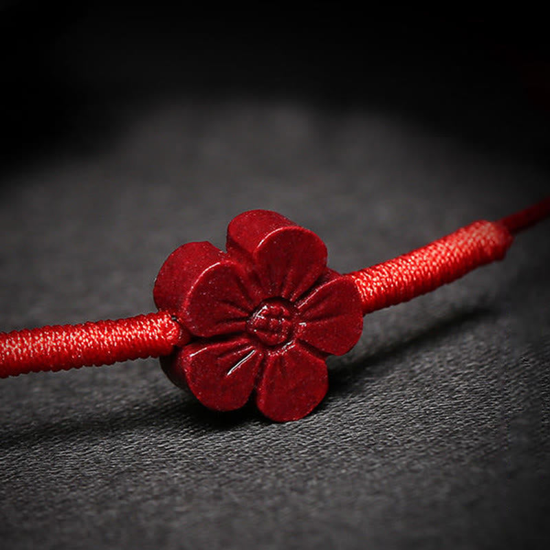 Wear FengShui Handmade Plum Blossom Four Leaf Clover PiXiu Lotus Koi Fish Cinnabar Blessing Braid Bracelet