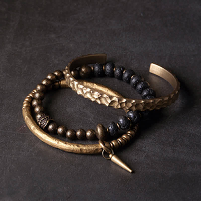 Wear FengShui Lava Rock Stone Copper Balance Cuff Bracelet Bangle