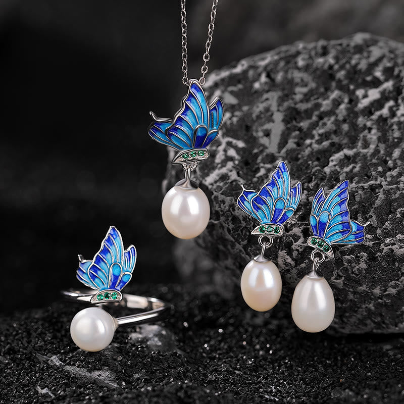 Wear FengShui 925 Sterling Silver Pearl Butterfly Healing Necklace Pendant Earrings Ring