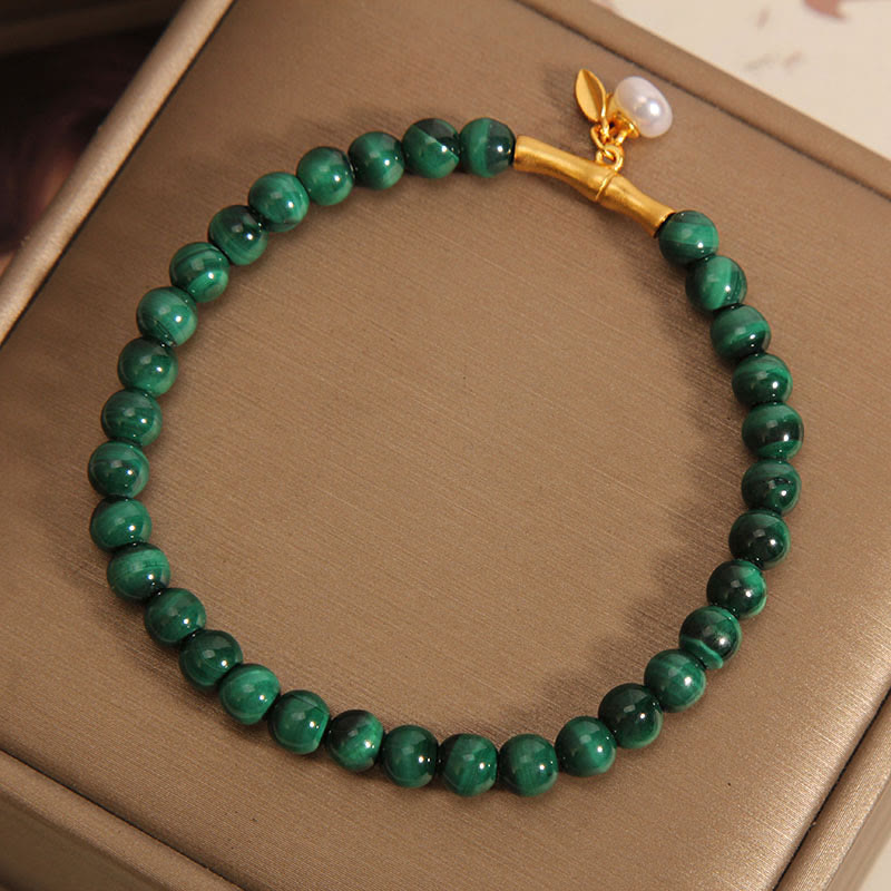 Wear FengShui Natural Malachite Pearl Lucky Bamboo Anti-Anxiety Bracelet