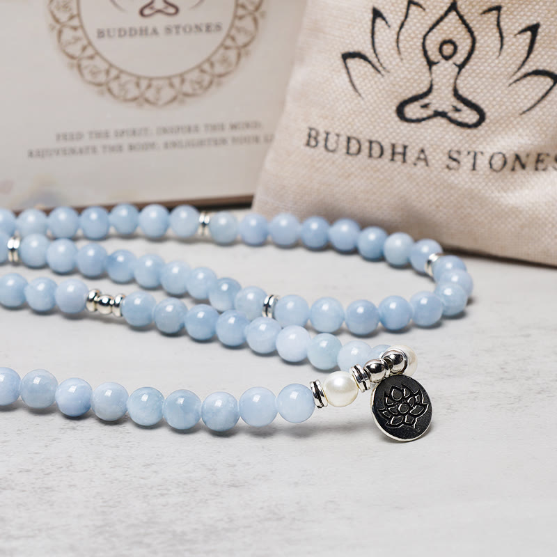 Wear FengShui 108 Mala Beads Aquamarine Healing Bracelet