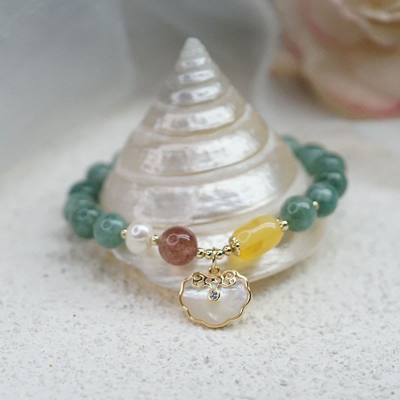 Wear FengShui Jade Sea shell Ruyi Lock Luck Bracelet