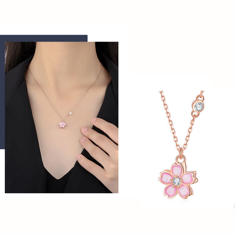 Wear FengShui 925 Sterling Silver Cherry Blossom Flower Rotatable Protection Necklace Pendant