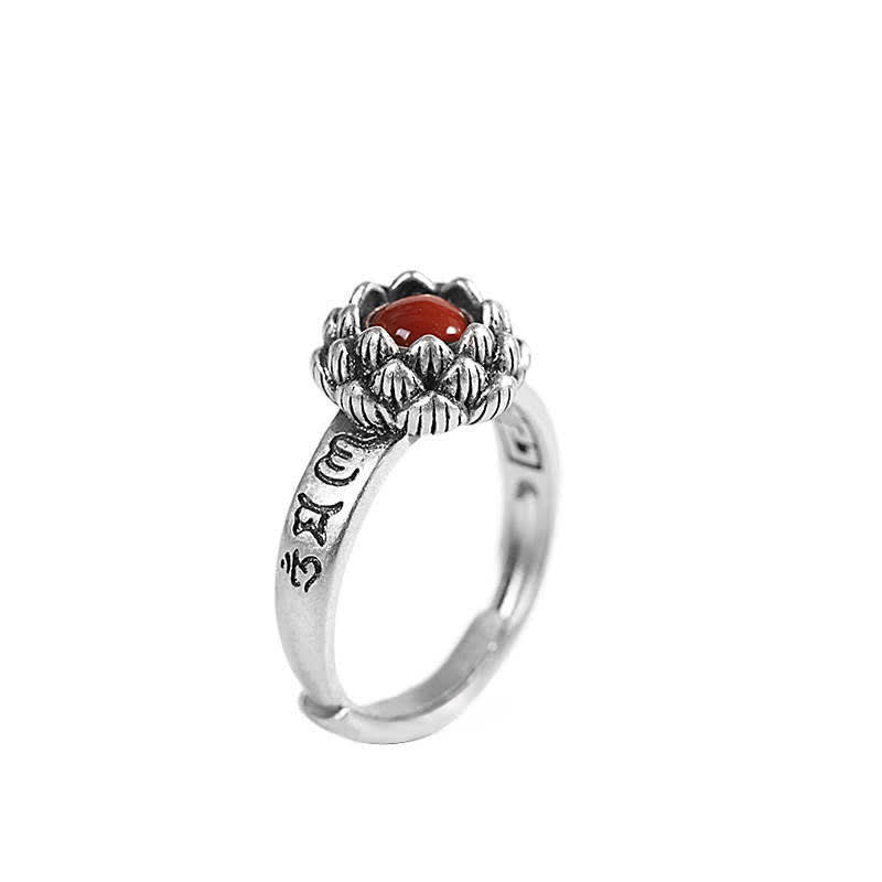Wear FengShui925 Sterling Silver Lotus Red Agate Confidence Blessing Ring