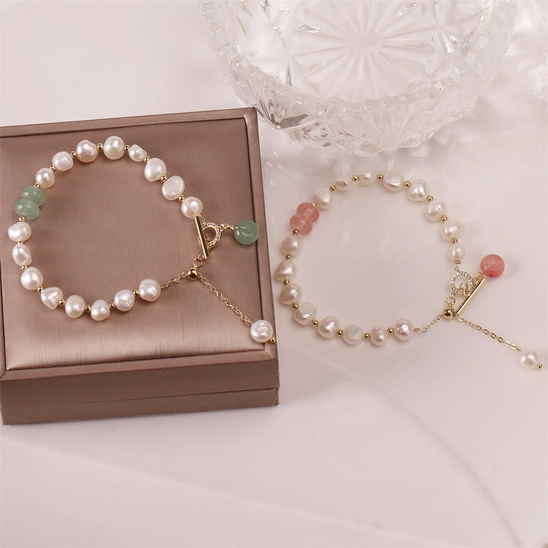 Wear FengShui Pearl Green Strawberry Quartz Bead Healing Chain Bracelet