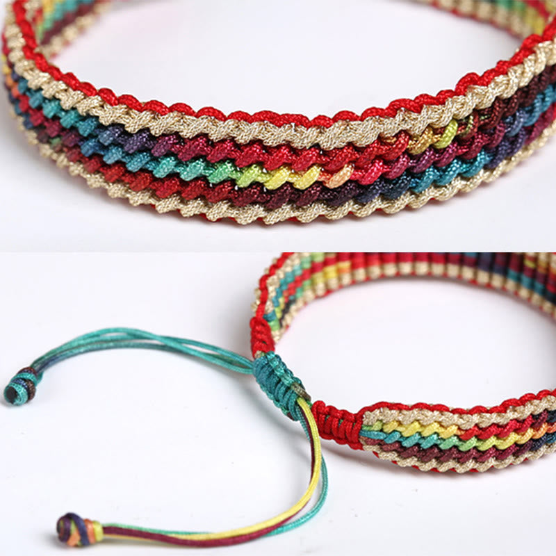Wear FengShui Tibet Handmade Rainbow Multicolored Protection Braided String Bracelet