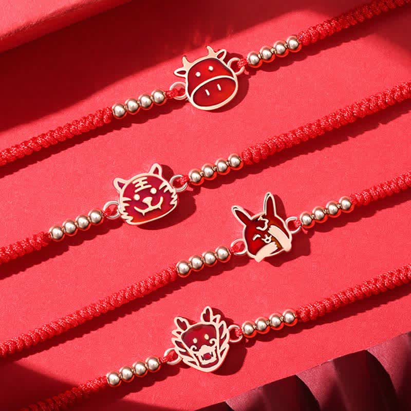 Wear FengShui 925 Sterling Silver Chinese Zodiac Luck Faith Discolor Red String Bracelet