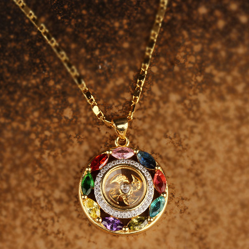 Wear FengShui Colorful Zircon Copper Wealth Luck Rotation Bracelet Necklace Pendant