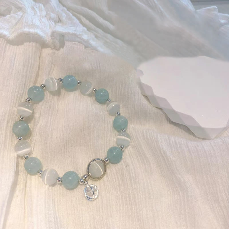Wear FengShui 925 Sterling Silver Cat's Eye Aquamarine Support Charm Bracelet