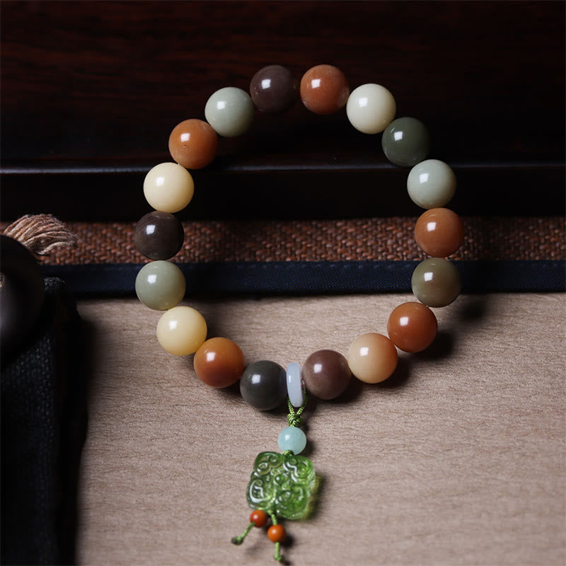 Wear FengShui Natural Multicolored Gradient Bodhi Seed Liuli Glass Charm Peace Bracelet