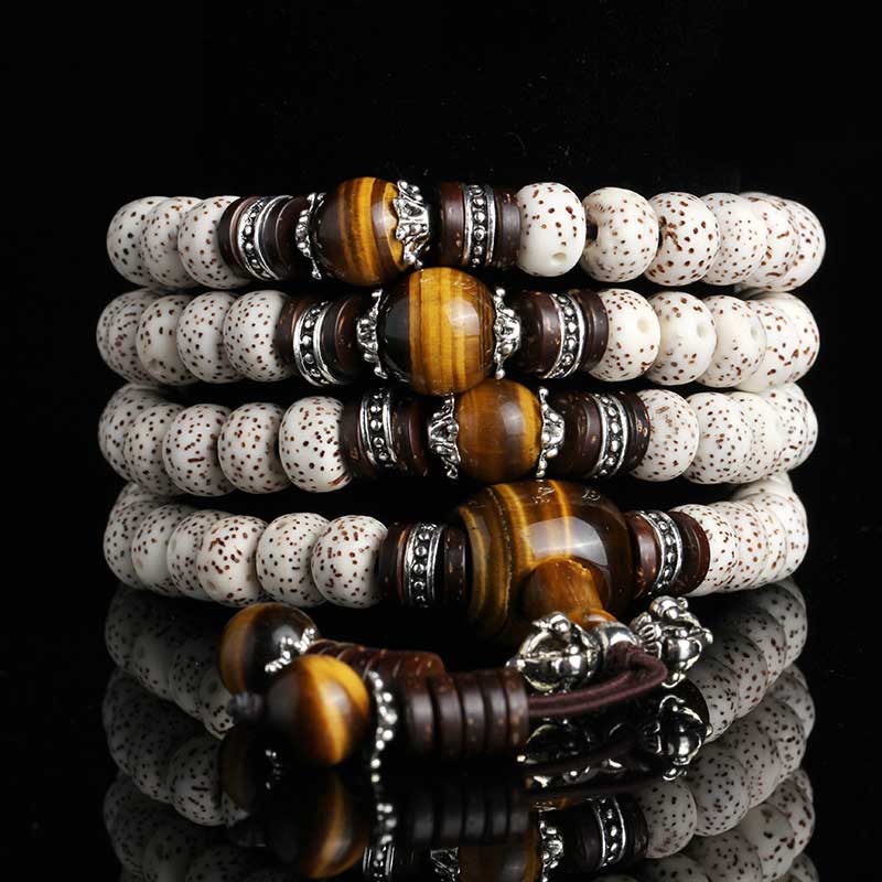 Wear FengShui Handmade Tibetan Tiger Eye Bodhi Seed Peace Bracelet