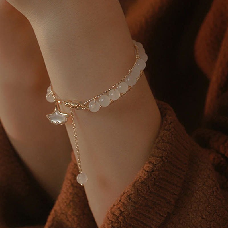 Wear FengShui Ginkgo Leaf Jade Bead Luck Bracelet