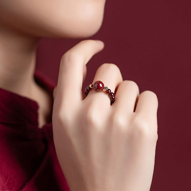 Wear FengShui Garnet Cinnabar Lucky Bead PiXiu Om Mani Padme Hum Rose Protection Ring