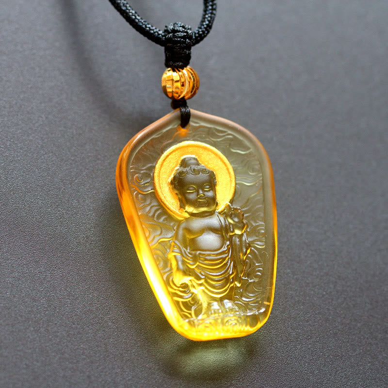 Wear FengShui Tibetan Buddha Liuli Crystal Serenity Necklace Pendant