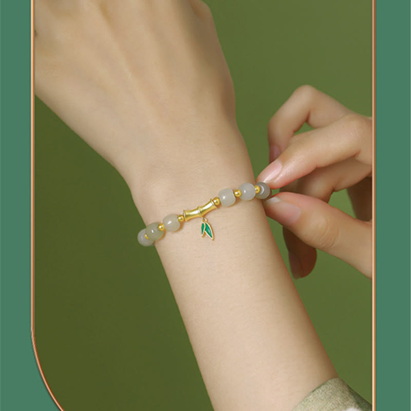 Wear FengShui 925 Sterling Silver Hetian White Jade Bamboo Luck Bracelet