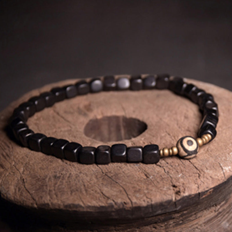 Wear FengShui Ebony Wood Dzi Bead Copper Peace Couple Bracelet