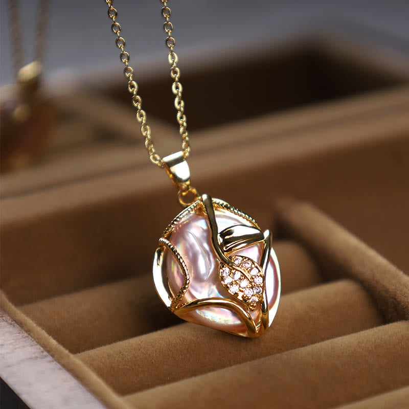 Wear FengShui 18K Gold Plated Copper Natural Baroque Pearl Flower Sincerity Necklace Pendant