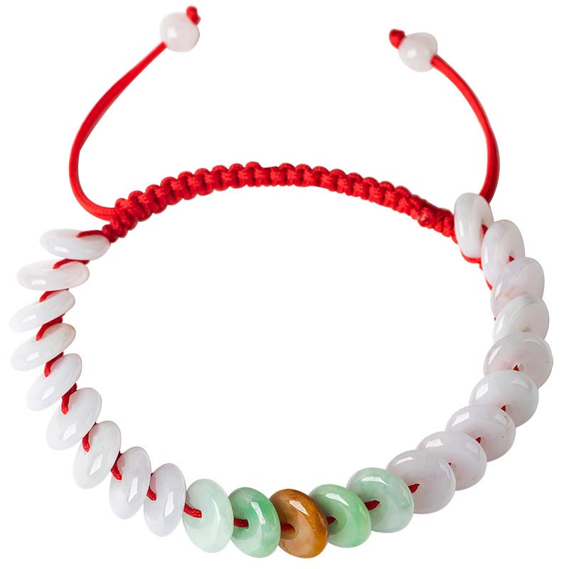 Wear FengShui Round Jade Lucky Red String Weave Bracelet
