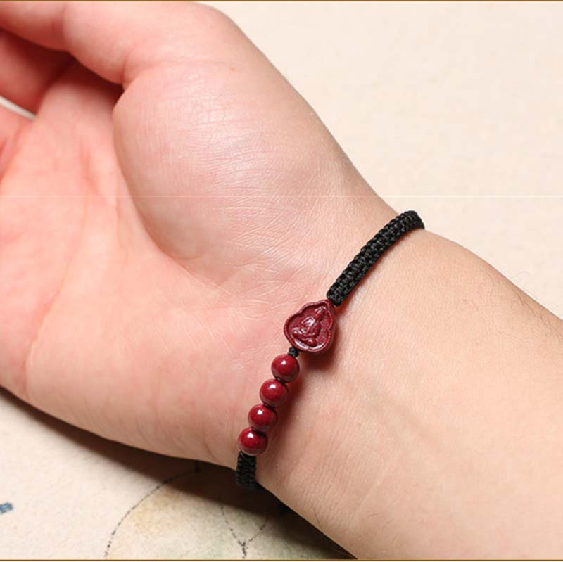 Wear FengShui Laughing Buddha Avalokitesvara Cinnabar Blessing String Bracelet