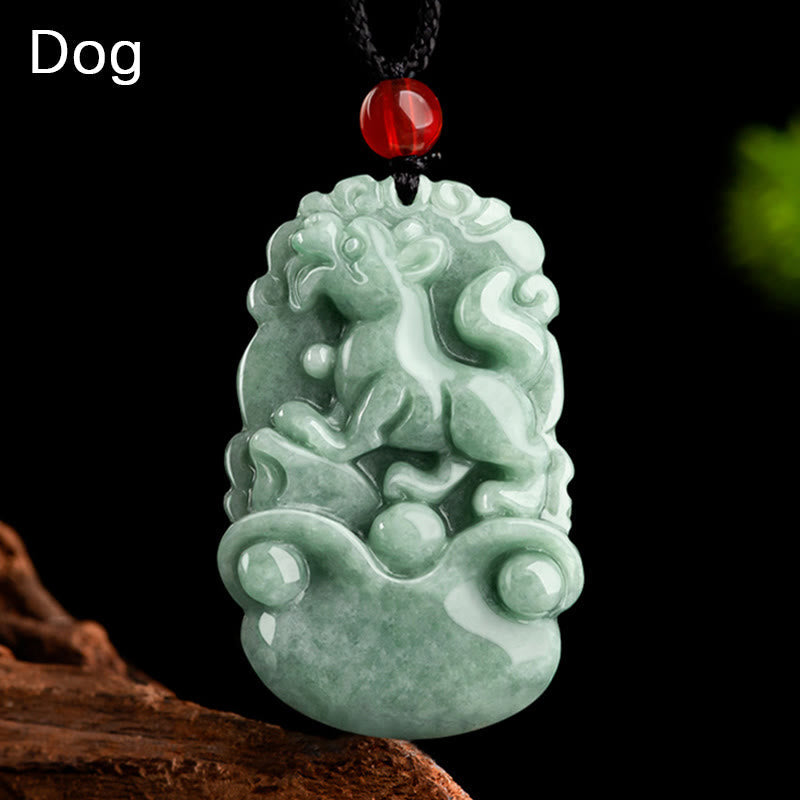 Wear FengShui Natural Green Jade 12 Chinese Zodiac Luck Prosperity Necklace Pendant