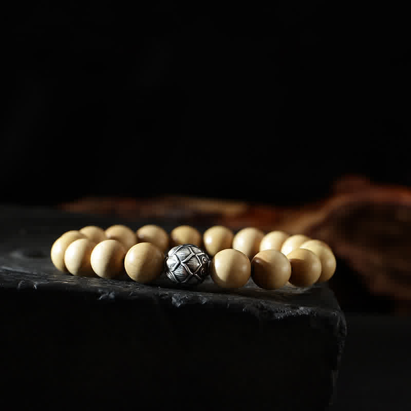 Wear FengShui Tibet Peach Wood Lotus Cinnabar Bagua Yin Yang Luck Wealth Bracelet