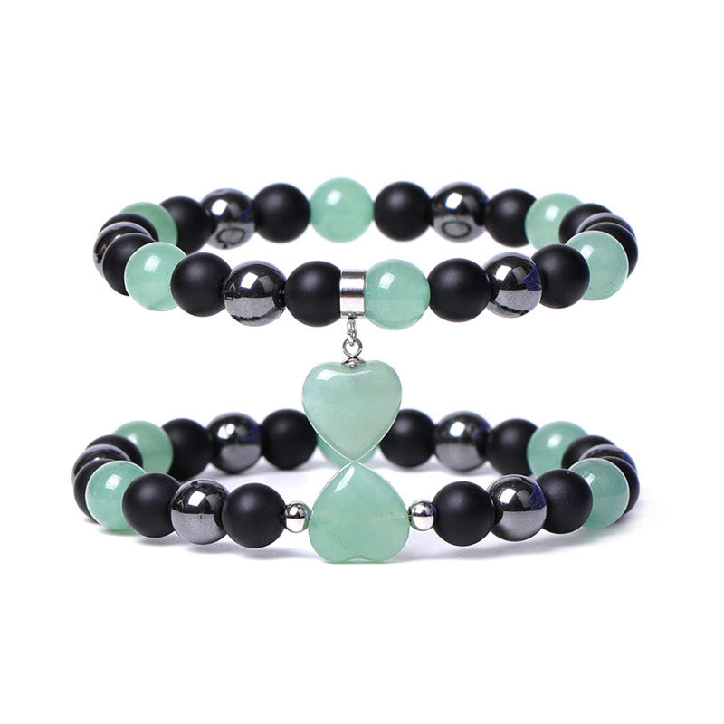Wear FengShui Black Onyx Tiger Eye Stone Crystal Love Heart Protection Bracelet
