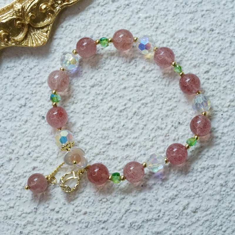 Wear FengShui Strawberry Quartz Rutilated Quartz Fluorite Flower Healing Bracelet