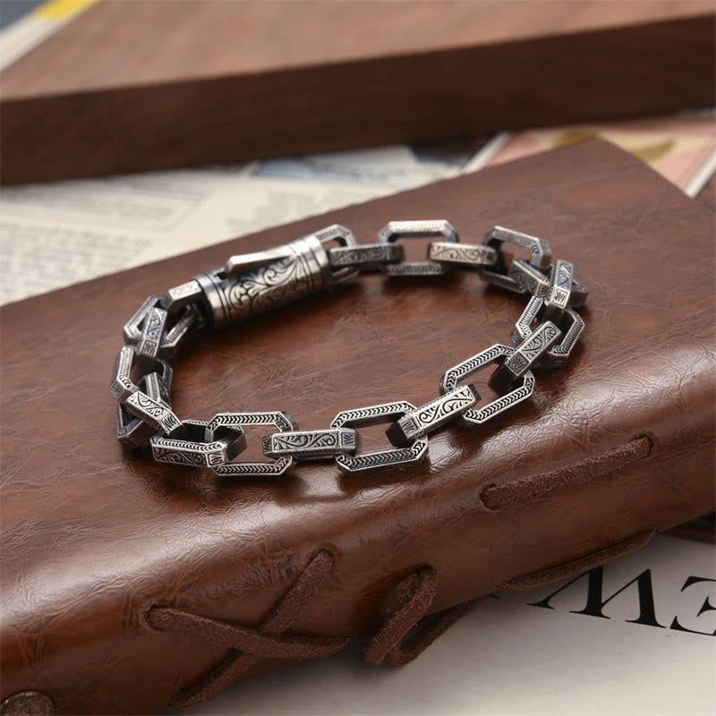 Wear FengShui Vintage Tang Dynasty Flower Design Engraved Luck Energy Bracelet
