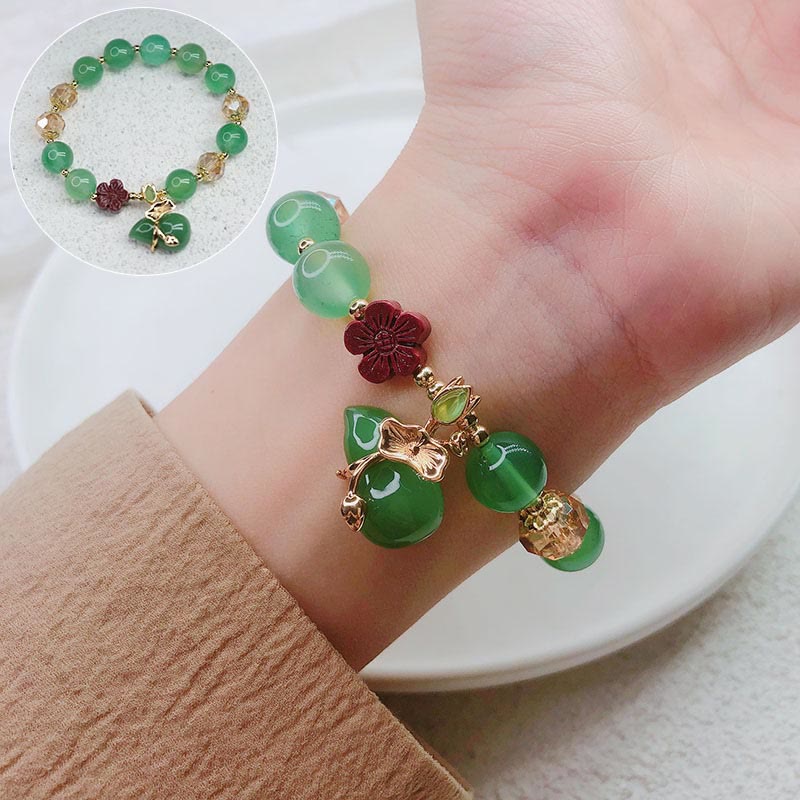 Wear FengShui Natural Red Agate Green Agate Gourd Cinnabar Flower Beads Confidence Bracelet