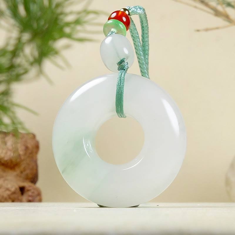 Wear FengShui Natural Jade Peace Buckle Prosperity Necklace Pendant