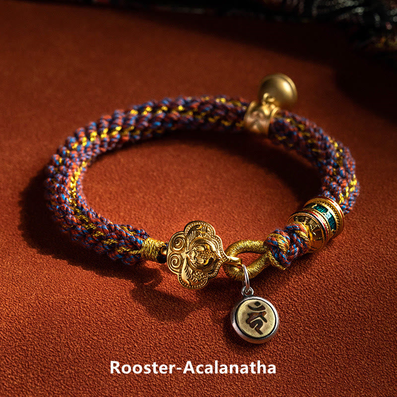 Wear FengShui 925 Sterling Silver Chinese Zodiac Natal Buddha Om Mani Padme Hum Luck Bell Braided String Bracelet