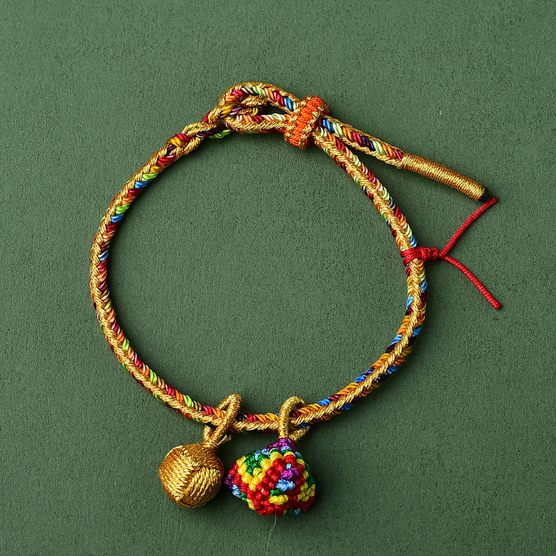 Wear FengShui Colorful Rope Luck Handmade Zongzi Golden Ball Charm Bracelet