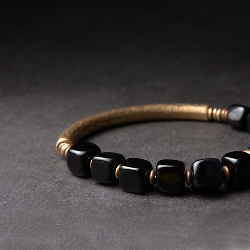 Wear FengShui Black Obsidian Crystal Copper Strength Couple Bracelet