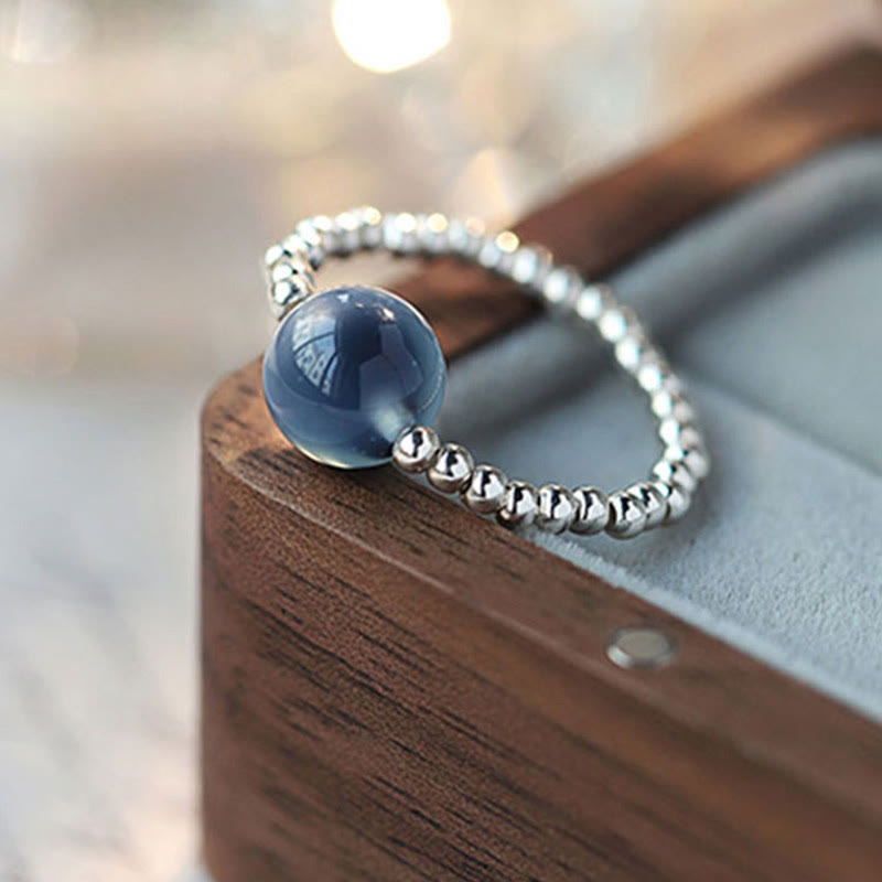 Wear FengShui 925 Sterling Silver Blue Candy Agate Healing Bead Ring