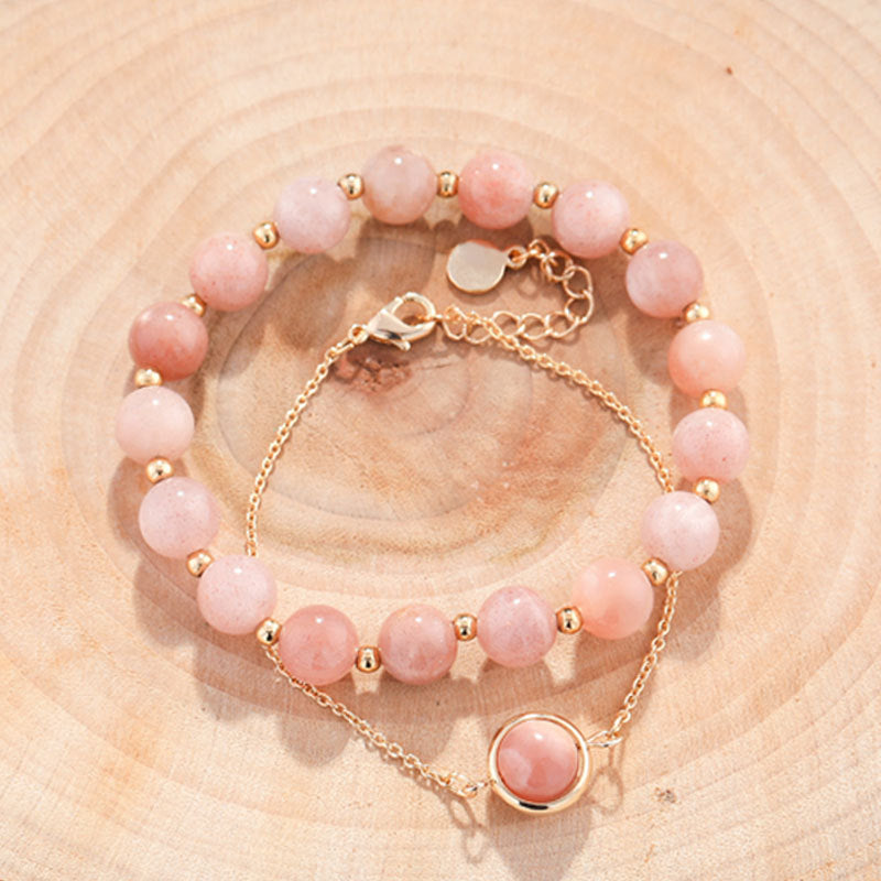 Wear FengShui Sun Stone Strawberry Quartz Crystal Positive Bracelet