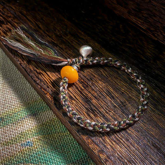 Wear FengShui 990 Sterling Silver Tibetan Handmade Amber Steelyard Weight Wish Protection Bracelet