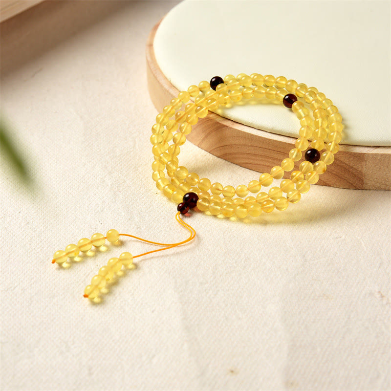 Wear FengShui 108 Mala Beads Natural Amber Clear Anxiety Bracelet