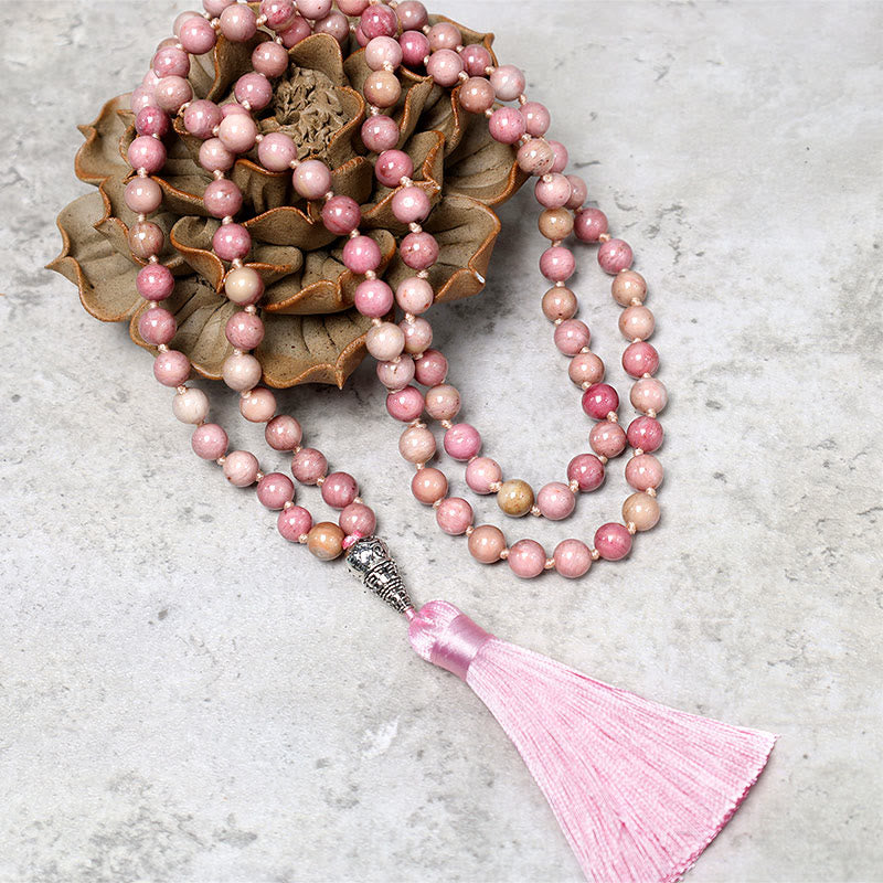 Wear FengShui 108 Mala Rhodonite Beads Yoga Meditation Prayer Beads Bracelet
