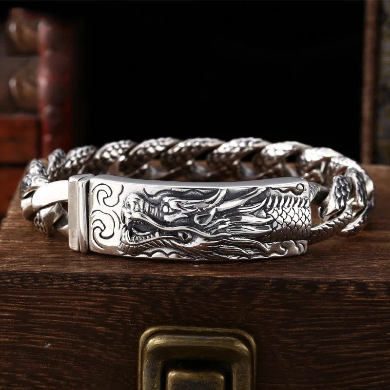 Wear FengShui Retro Dragon Scale Pattern Engraved Protection Bracelet