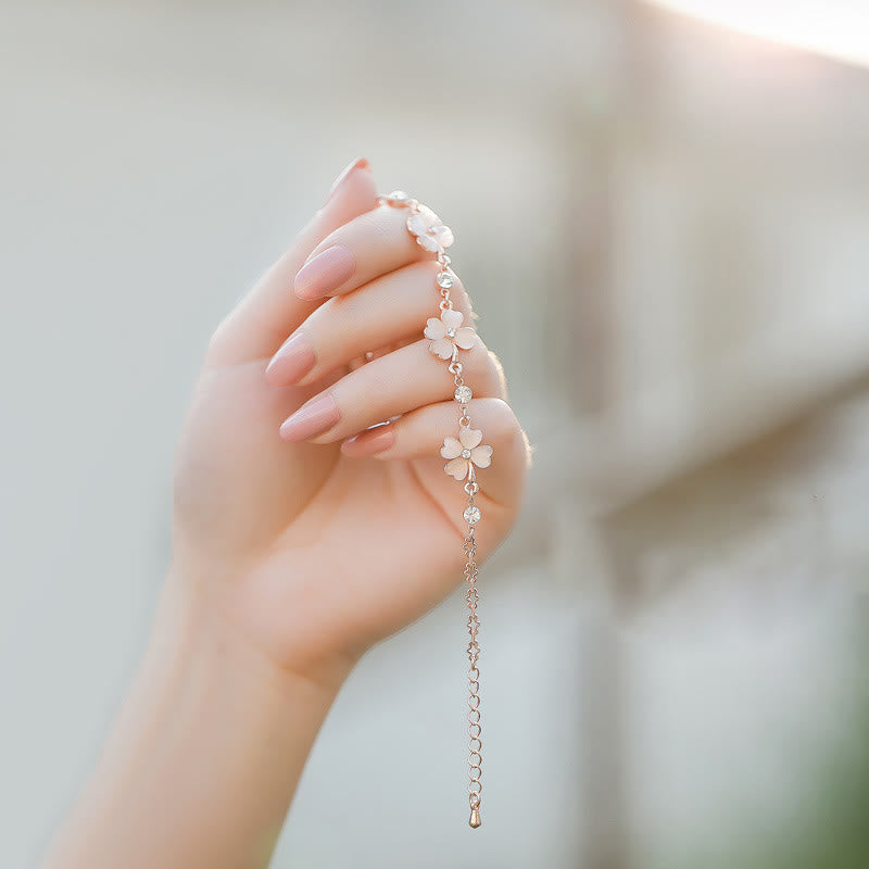 Wear FengShui Pink Crystal Four Leaf Clover Love Chain Bracelet